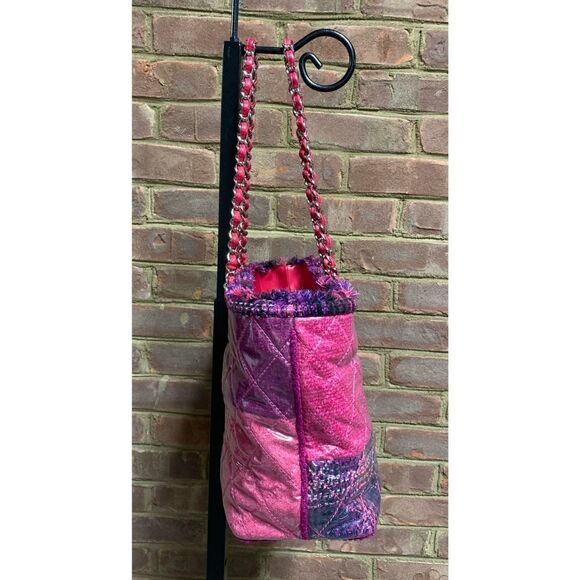 Chanel Authentic Pink Tweed Quilted Patchwork Vinyl Tote Bag - Picture 4 of 10